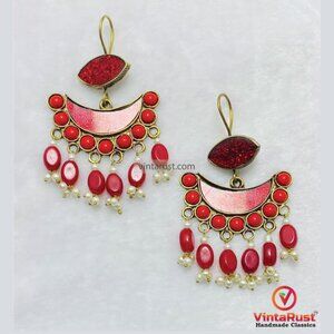 Long Dangle Red Earrings: Boho Festival Earrings Gift